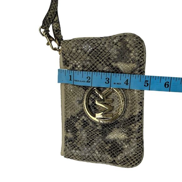 Michael Kors Leather Wristlet with Snake Skin Print - Picture 6 of 11